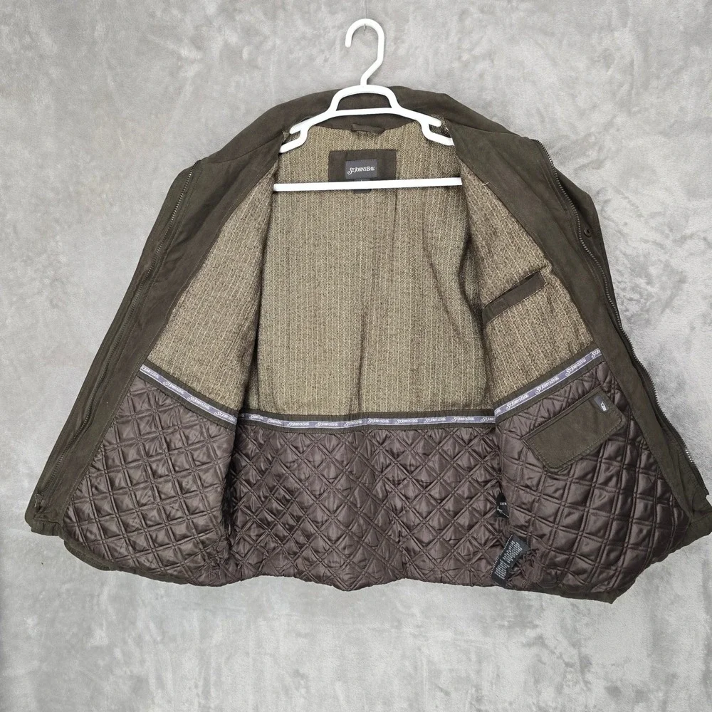 St Johns Bay Mens L Brown Suede Polyester Bomber Jacket Full Zip Casual Workwear